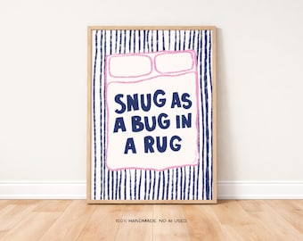 Snug As A Bug Art Print, Retro Mid Century Modern Bedroom Decor