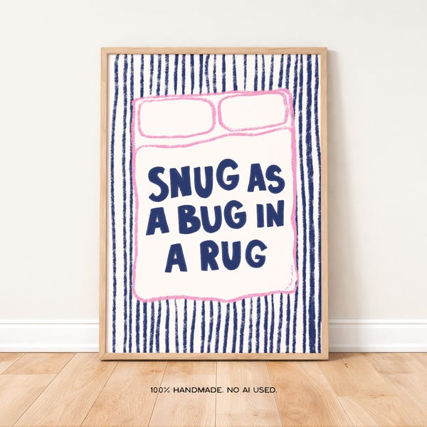 Snug As A Bug Art Print, Retro Mid Century Modern Bedroom Decor