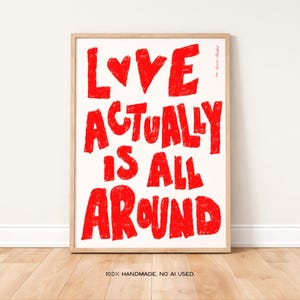 Love Actually is All Around Art Print Poster, Heart Valentine Trendy Retro Love Heart Illustration, Mid Century Print, Modern Kitchen Art