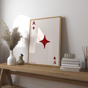 Poster con stampa artistica della carta Ace of Diamonds, stampa vintage, stampa retrò alla moda Ace of Hearts, arte murale moderna della cucina di metà secolo, arte del carrello bar