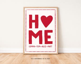 Personalized Home Sweet Home Print, Retro Family Name Sign