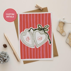 Aangepaste initialenkaart, handgemaakte gepersonaliseerde monogram initiaal, gepersonaliseerd medaillon paar briefpapier monogram kerstkaart met envelop