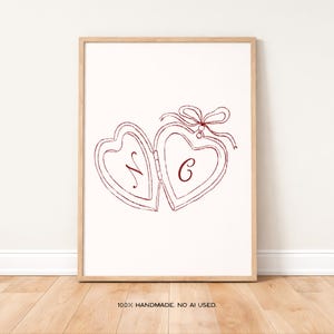 Pôster personalizado com pingente de iniciais do casal, presente para casais, decoração de parede para quarto, nomes do casal acima da cama, arte de parede para imprimir em formato digital.