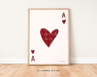 Hartenaas kaart Art Print poster, vintage print, harten aas trendy retro print, moderne keuken muurkunst uit het midden van de eeuw, barwagen kunst
