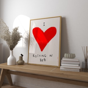 Ik hou van rotten in bed (A1-formaat) Art Print poster, handgetekende print, trendy retro print, moderne print uit het midden van de eeuw, slaapkamer digitale download