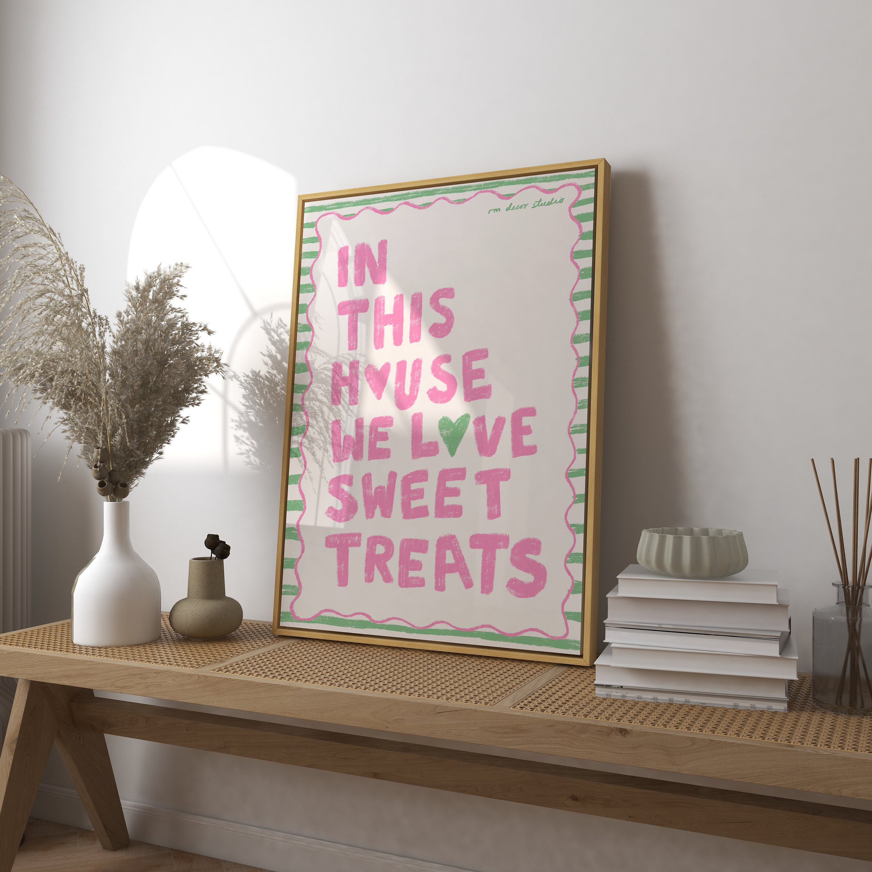 In This House We Love Sweet Treats Art Print Poster, Vintage Food Trendy Retro Print, Sweet Party Sign, Mid Century Modern Kitchen Wall Art
