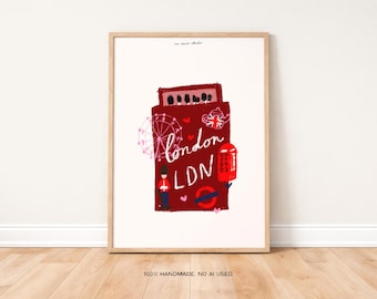 London Doodle Matchbox Art Print Poster, Matches Vintage Trendy Retro Print, Mid Century Print, Aesthetic Modern Kitchen Dorm Bar Wall Art