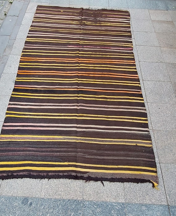 11x5.8 Ft Turkish Kilim Rug, Bohemian Home Floor Kilim Rug