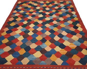 7.8x5.1 ft Large Kilim Rug, Color Ful Kilim Rug, Vintage Turkish Kilim Rug, Artec Rug, Ethnic Kilim Rug, Oushak Kilim Rug,  MNK-844