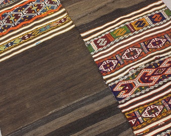 ヴィンテージ ランナー キリム ラグ、7.5 x 4.2 フィート、大型キリム