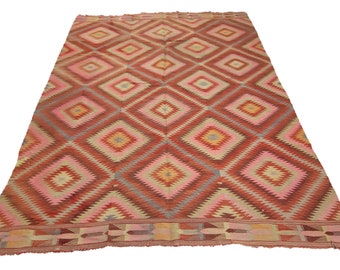 7.9x5.4 ft Large Kilim Rug, Color Ful Kilim Rug, Vintage Turkish Kilim Rug, Artec Rug, Ethnic Kilim Rug, Oushak Kilim Rug,  MNK-41