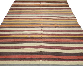 10.1x6.4 ft  Striped Kilim Rug, Large Kilim Rug, Vintage Handmade Kilim Rug, Turkish Kilim Rug, Oushak Kilim Rug, MYK-943