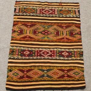 Old Vintage Kilim Rug, 2.5x1.8 ft , Large Kilim Rug, Colorful Kilim Rug, Vintage Turkish Boho Rug kilim rug, brown, yellow, MYK-1282