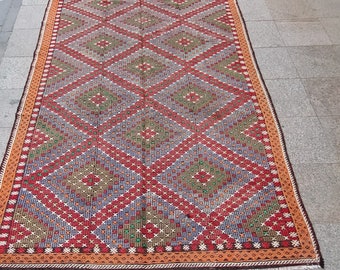 11.5x6.2 ft, Large Kilim Rug, Color Ful Kilim Rug, Vintage Turkish Kilim Rug, Artec Rug, Ethnic Kilim Rug, Oushak Kilim Rug,  MYK-1503