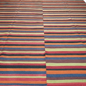 11.2x9.2 ft Kilim Rug, Turkish Flat Weave Kilim Rug, Home Living Room Floor Decor Kilim Rug, Area Kilim Rug,Red, White,  MYK-1022