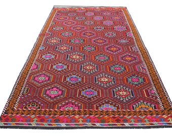 12.3x6.5 ft Ethnic Kilim Rug, Handmade Kilim Rug,Area rug, wool rug,Boho Kilim, Decor Rug, King Sıze Vintage kilim Bohemian Rug, MNK-167