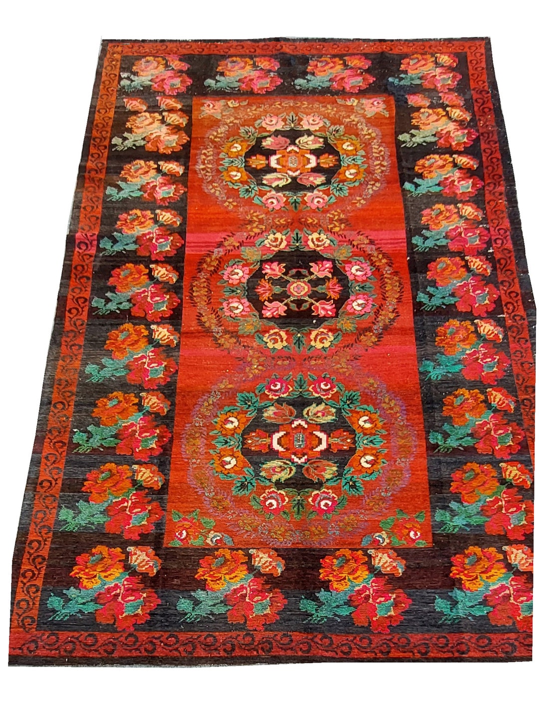 11.9x7 Ft Antique Carpet, Floral Rug, Large Rug, Handmade Rug, 12x7 ...