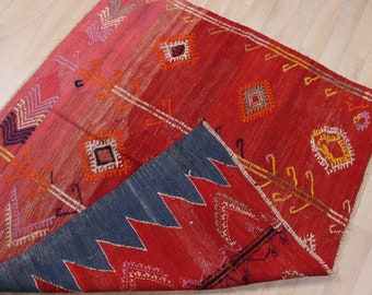 トルコ キリム ヴィンテージ 幾何学模様 ラグ ヴィンテージキリムラグ 3.9x4.1フィート オリエンタルラグ、キッチン