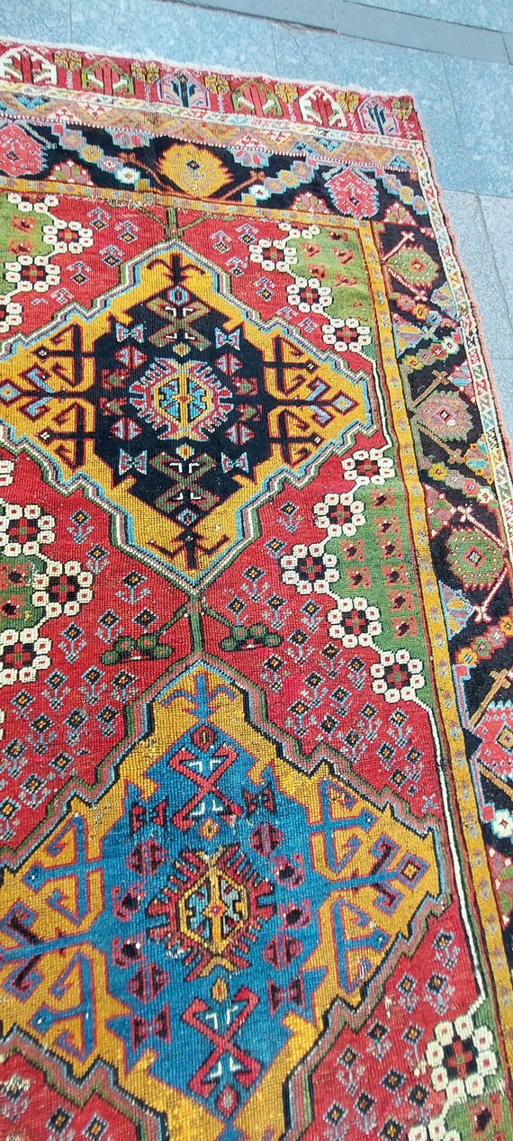 Antique Turkish Rug, 11.8x3.7 Ft, Kirsehir Rug,360x112 Cm