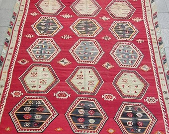 11.7x7.9フィートオールドヴィンテージキリムラグ、ラージキリムラグ