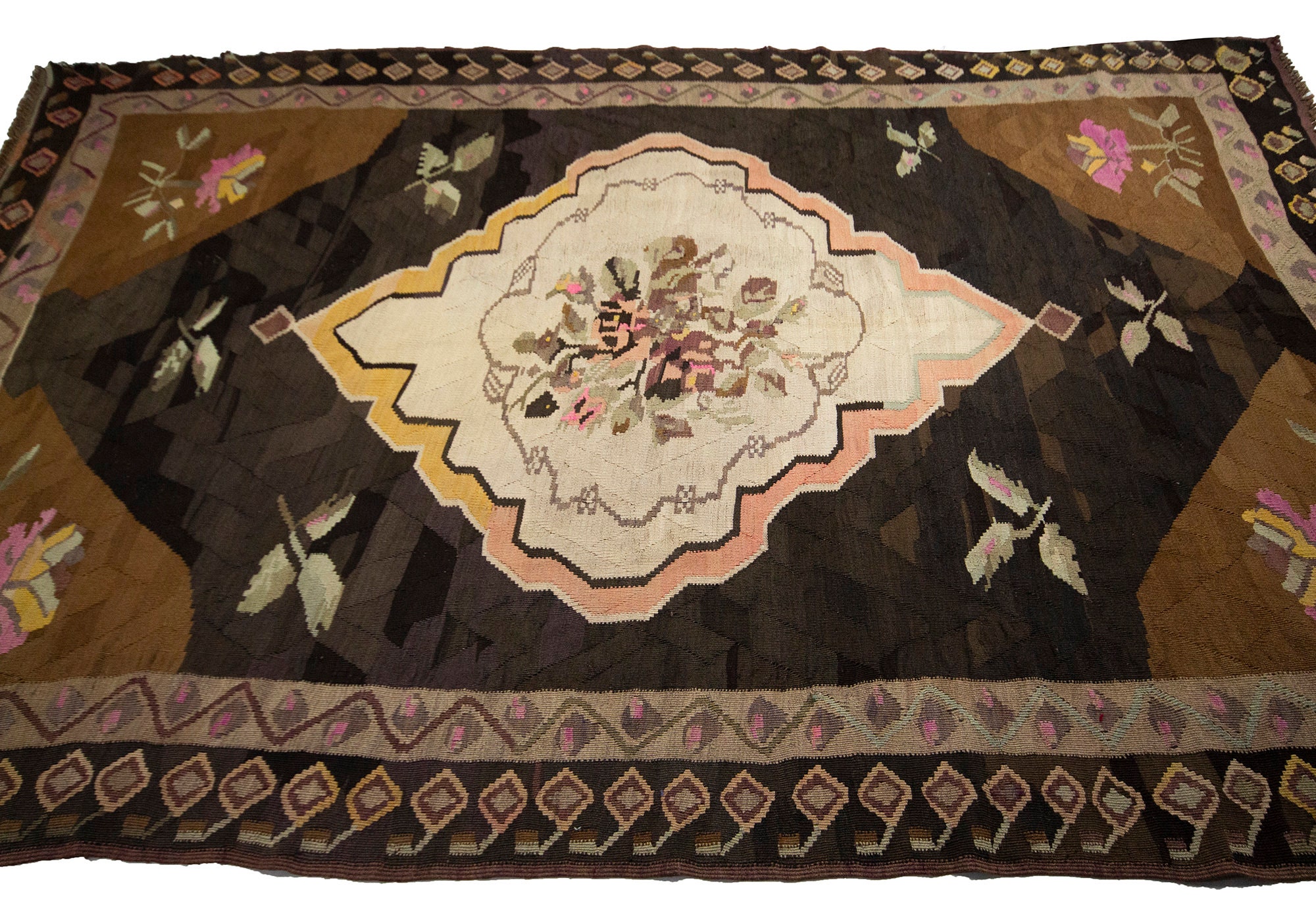 10.9 x 7フィート オールドヴィンテージキリムラグ、ラージキリムラグ