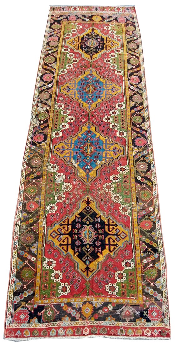 Antique Turkish Rug, 11.8x3.7 Ft, Kirsehir Rug,360x112 Cm