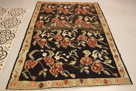 Oushak ハンドメイド ウール 幾何学模様 キリム ラグ、9.4x5.6 