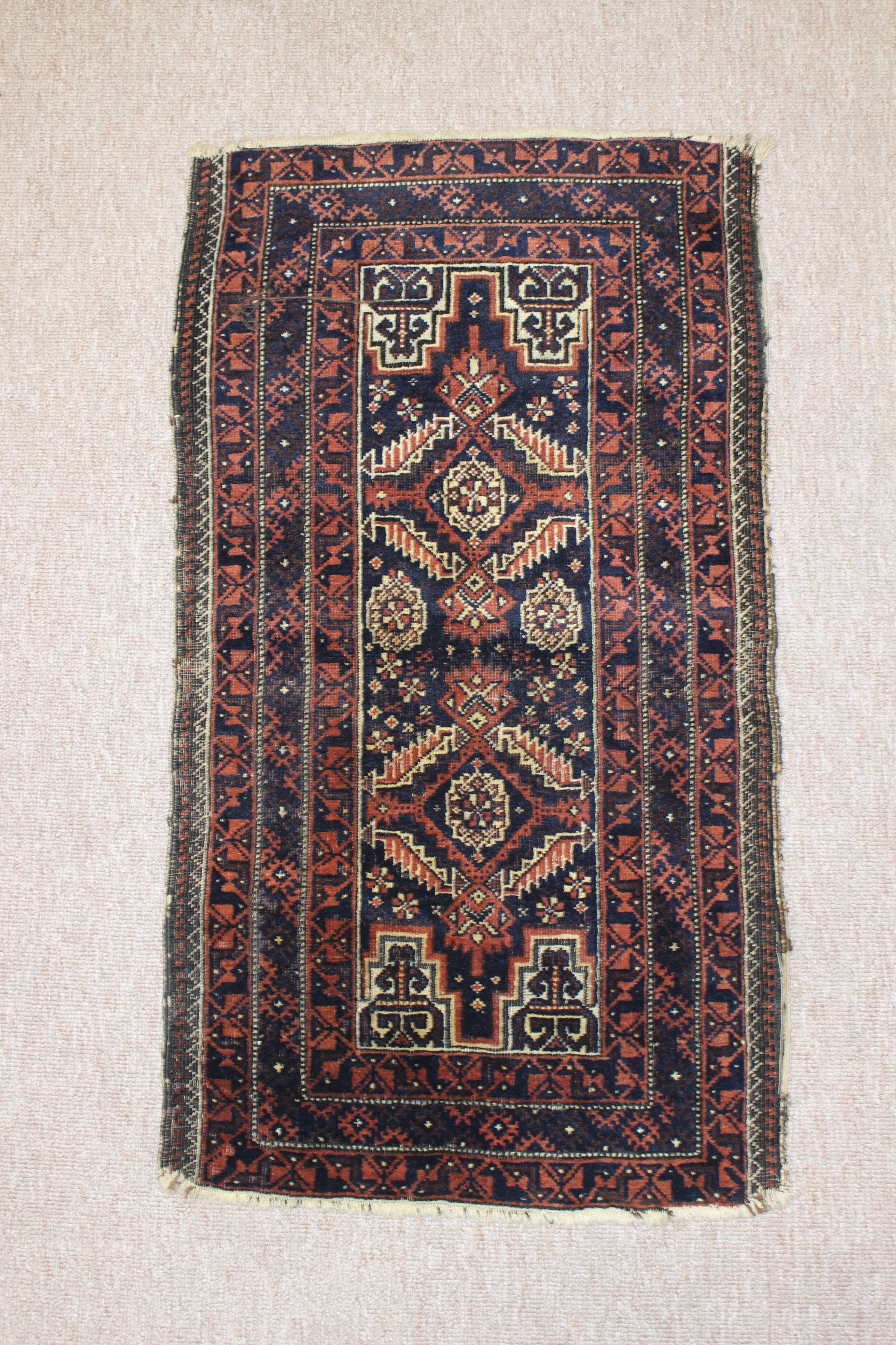 2.6x1.4フィート、オールドキリムラグ、ラージラグ、カラーラグ