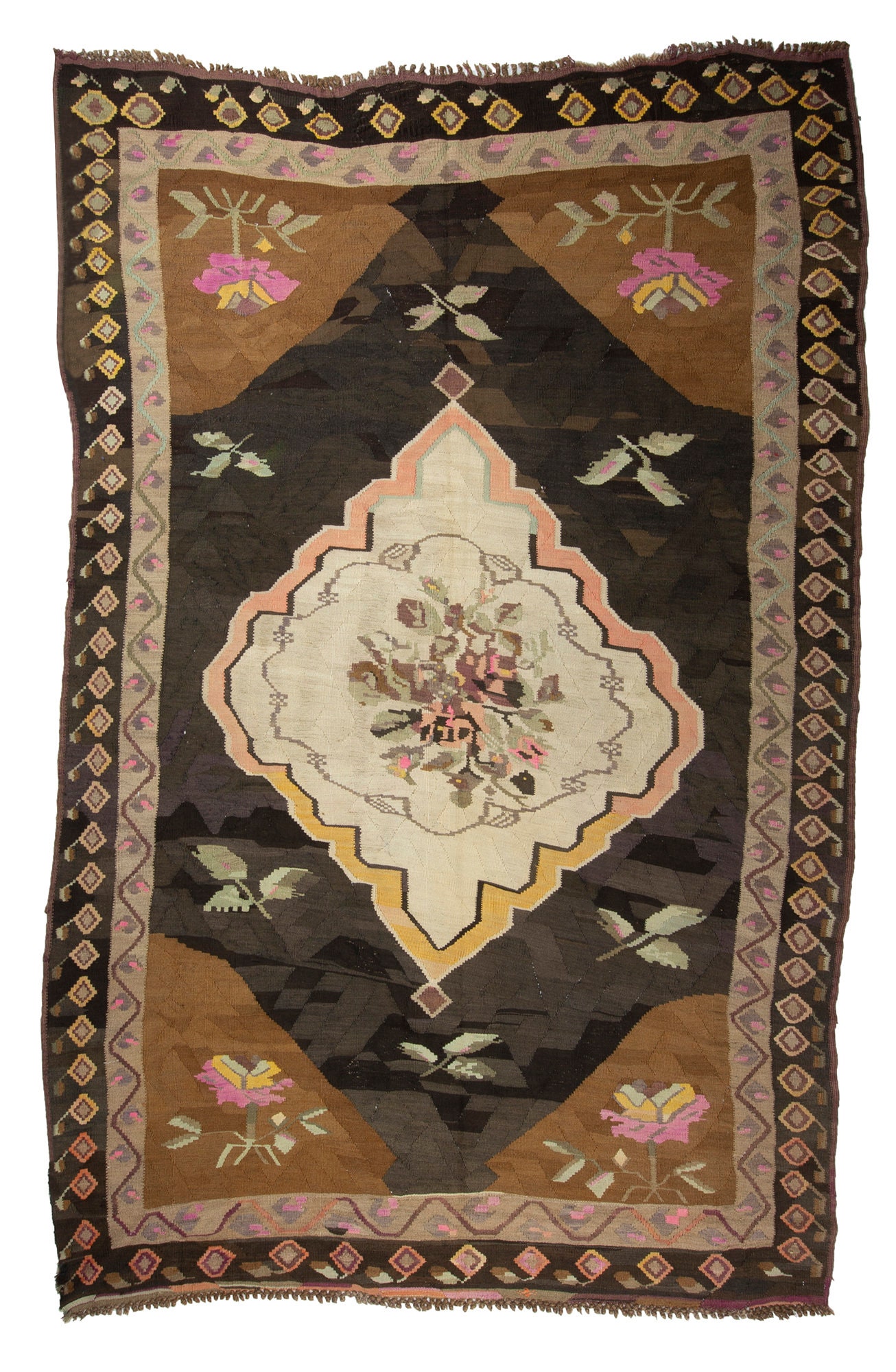 ヴィンテージキリム 10.9 x 7フィート オールドヴィンテージキリムラグ、ラージ