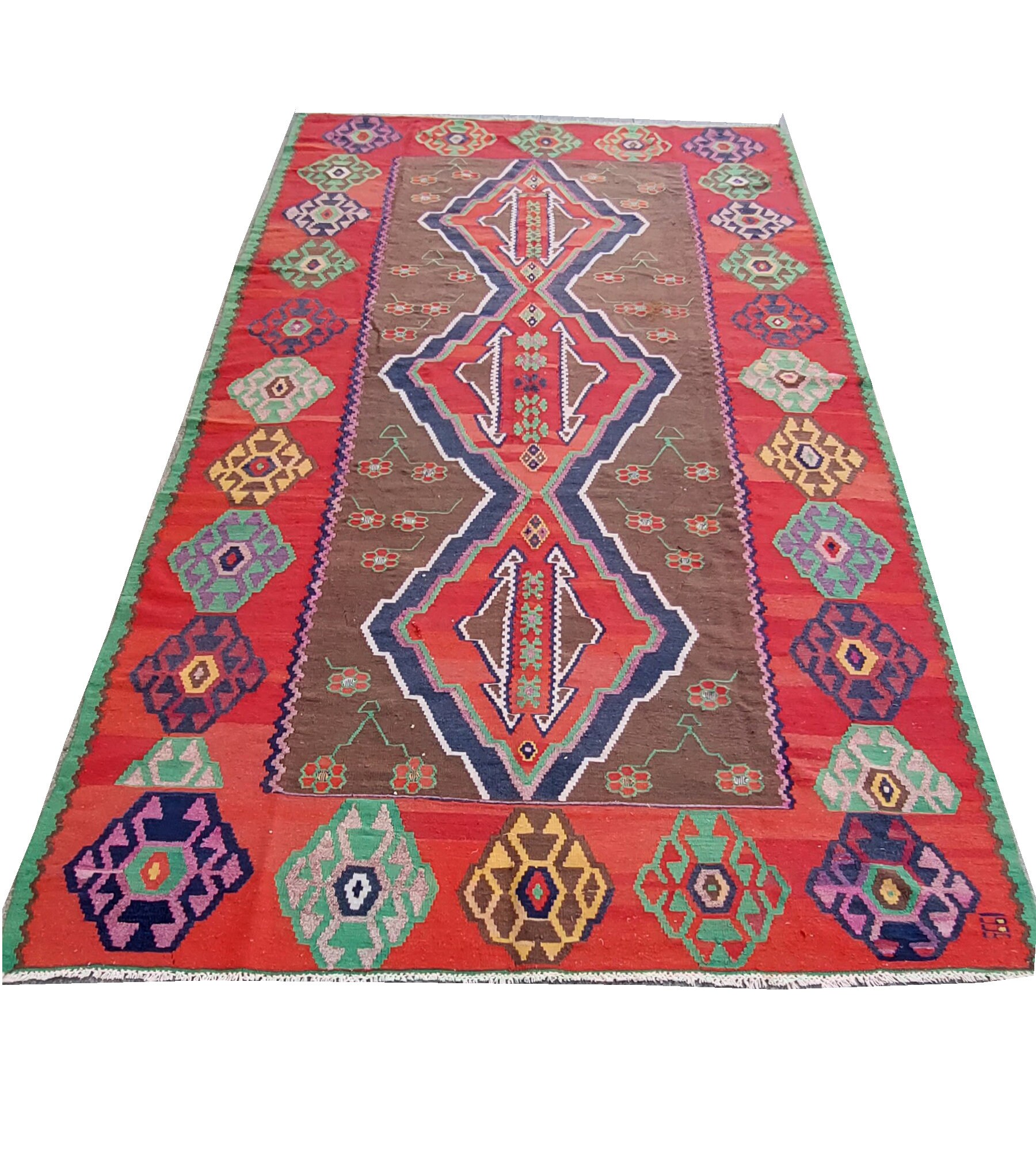 トルコキリムラグ、12.4 x 6.9 フィートオリエンタルラグ、377 x 211