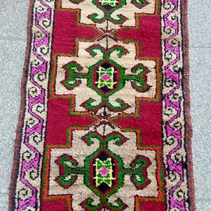 Vintage  Rug, 2.8X1.5 ft, Oriental rug, Kitchen  rug, Turkish rug, Carpet Rug, 3x2 ft, Oushak rug, Aztec Rug, Livingroom rug, MH-279