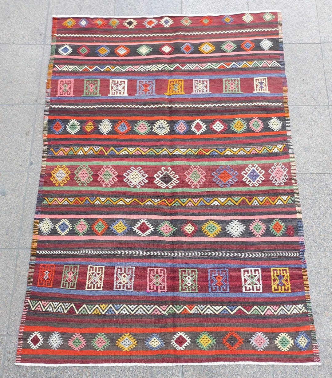 Vintage Kilim Rug 6.4x4.4 Ft,194x131 Cm, Oriental Rug