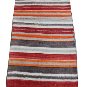 4.8x2.2 ft Striped Rug, Geometric Rug, Large Kilim Rug, Vintage Handmade Kilim Rug, Turkish Kilim Rug, Red, Orange. MNK-210