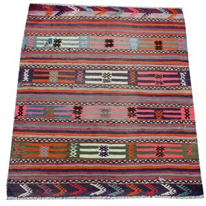 3.4x2.8 ft Old Vintage Kilim Rug,Large Kilim Rug, Vintage Turkish Kilim Rug, Tribal Kilim Rug, Colorful Kilim Rug,Striped Kilim Rug, MYK-149