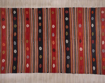 11.5x5.9 ft,350X180 cm, Geometric Kilim Rug, Large Kilim Rug, Vintage Handmade Kilim Rug, Turkish Kilim Rug, Bohemian Kilim Rug, MYK-1404