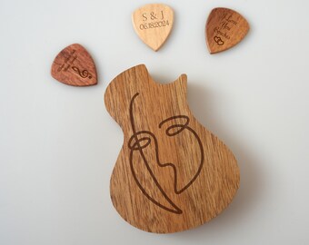 ART Sketch Wood Picks Holder - Gift for Guitar Players - Picks Organizer  - Guitar Picks Holder - Solid Wood Picks Case - Picasso