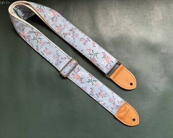 Floral Guitar Strap, Soft Cotton Guitar Strap, Handmade Strap for Guitars of All Sizes, Gift for Guitar Players, Bass Strap