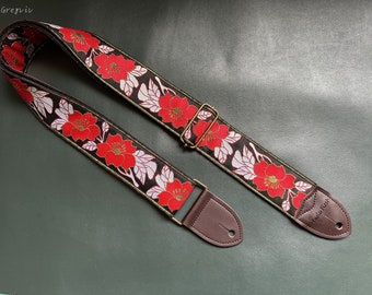 Camellia Guitar Strap, Handmade Guitar/Bass Strap, Shoulder Strap for Guitars of All Sizes, Gift for Guitar Players