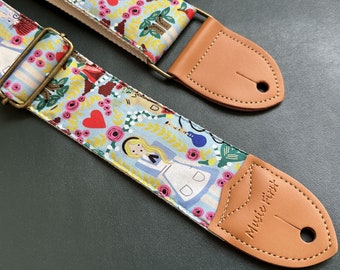 Cute Cartoon Guitar Strap, Handmade Bass Strap, Soft Strap for Guitars of All Sizes, Gift for Guitar Players