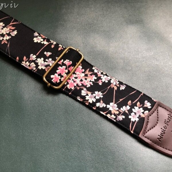 Floral Guitar Strap, Black Backgroungd Guitar Strap, Handmade Shoulder Strap for Guitars of All Sizes, Gift for Guitar Players