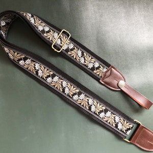 Black Guitar Strap - Floral Guitar Strap - Hand made Strap for Women - Suitable for Acoustic - Electric and Bass Guitar - Wife Birthday Gift