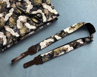 Guitar Strap Flower - Cotton Guitar Strap Crossbody - Guitar Strap Leather Pattern - Handmade Guitar Strap Accessories -Gift for Music Lover