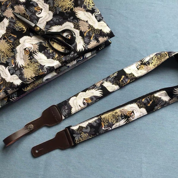 Guitar Strap Flower - Cotton Guitar Strap Crossbody - Guitar Strap Leather Pattern - Handmade Guitar Strap Accessories -Gift for Music Lover