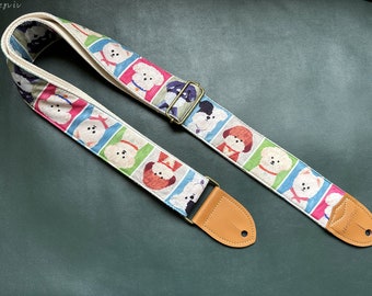 Cute Puppy Guitar Strap, Soft Cotton Fabric Guitar Strap, Handmade Guitar Strap for Guitars of All Sizes, Gift for Guitar Players