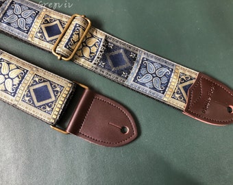 Vintage Style Guitar Strap, Handmade Bass Strap, Shoulder Strap for Guitars of All Sizes, Gift for Guitar Players, Embroidered Guitar Strap