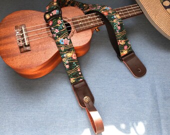 Retro Floral Ukulele Strap, Unique Guitar Straps Crossbody, Retro Style Ukulele Strap, Unique Ukulele Strap, Guitar Player Gift