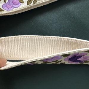 Embroidered Guitar Strap, Purple Flowers Guitar Strap, Totally Handmade Guitar Strap, Shoulder Strap for Guitars of all Sizes image 3