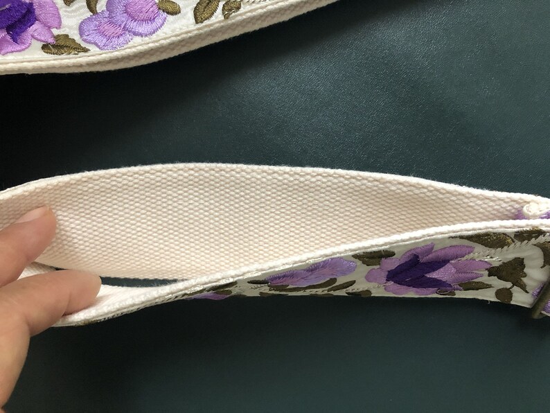 Embroidered Guitar Strap, Purple Flowers Guitar Strap, Totally Handmade Guitar Strap, Shoulder Strap for Guitars of all Sizes image 3