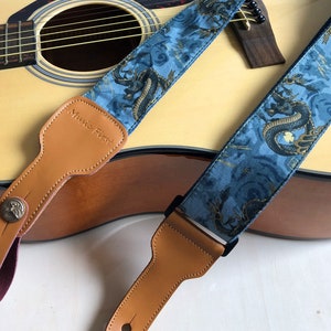 Blue Dragon Guitar Strap, Handmade Guitar Strap, Men Guitar Strap, Suitable for All Models of Guitars, Guitar Strap Gift for Music Lover