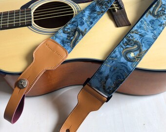 Blue Dragon Guitar Strap, Handmade Guitar Strap, Men Guitar Strap, Suitable for All Models of Guitars, Guitar Strap Gift for Music Lover